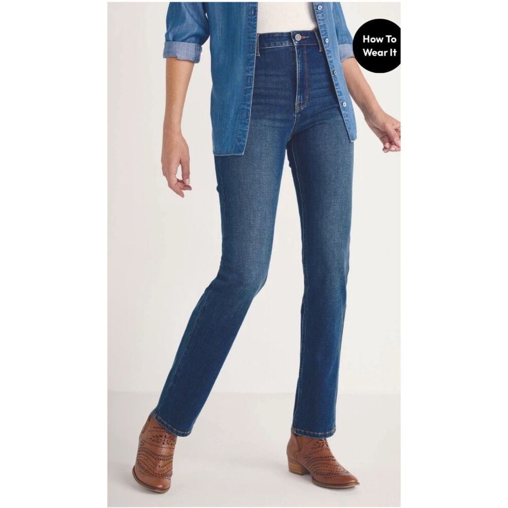 Soft Surrounding Ultimate Denim Straight Leg Jeans Dark Wash Women M Pull On